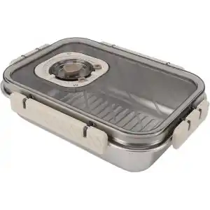 MallArt® Paslanmaz Çelik Saklama Kabı, Tarih İndikatörlü Sızdırmaz Bento Yemek Kabı, Kilitli Kapaklı Ev Akıllı Gıda Koruyucu Sefer Tası (1LT Dikdörtgen)