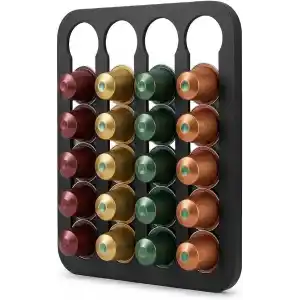 Nespresso Uyumlu Kapsül Kahve Standı - 20 Kapsül Kapasiteli Duvara Monte Kapsül Tutucu ve Düzenleyici Organizer, Mat Siyah