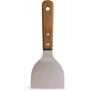 MallArt® Ahşap Saplı Paslanmaz Çelik Spatula – 24cm Eğilimli Çok Amaçlı Mutfak Spatulası | Izgara, Burger, Sebze, Temizlik için Profesyonel Metal Spatula