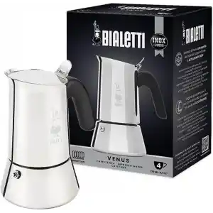 Bialetti - Venus: 4 Cups Ocak Üstü Espresso Pişirici - 170ml - Gümüş Renk - Paslanmaz Çelik Gövde - Patentli Güvenlik Valfi - Tüm Ocak Türleri İçin Uygundur (İndüksiyon Dahil)