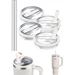 Yenigeldi 2 Adet Flip Pipetli Kapak – Stanley Quencher ile Uyumlu 40 Oz – Sızdırmaz Kapak + 2 Pipet – Krem Renk