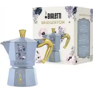 Bialetti - Moka Express Bridgerton: 3 Cups Ocak Üstü Espresso Pişirici - 130ml - Mavi Renk - Alüminyum Gövde - Patentli Güvenlik Valfi - Tüm Ocak Türleri İçin Uygundur (İndüksiyon Hariç)