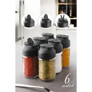 6Lı Çift Kapaklı Mini Twice Cam Baharatlık Seti - Tuzluk Biberlik