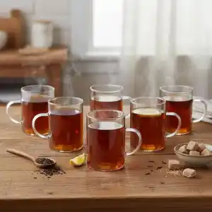 Deconox 6lı Termisil Borosilikat Cam Kupa Bardak Seti 200 ml - Isıya Dayanıklı Kulplu Şeffaf Çay ve Kahve Bardağı Takımı