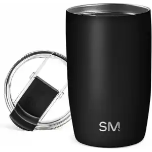 Simple Modern 12 oz Voyager Seyahat Kupası Bardak, Şeffaf Kapaklı ve Pipetli - Kahve Fincanı Çocuk Vakum Yalıtımlı Şişe 18/8 Paslanmaz Çelik Hidro - Gece Siyahı