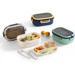 Jouis Beslenme Kutusu 1200 ml 2 Katlı 6 Bölmeli BPAsız PP Plastik Sefer Tası ve Beslenme Çantası - Lunch Box, ÇATAL KAŞIK ve BIÇAK Dahil Okul Beslenme (Yeşil)
