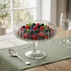 Deconox Linea Şeffaf Cam Ayaklı Sunum Çanağı - Dekoratif Küçük Salata Kasesi ve Çerezlik (20x15,5 cm)