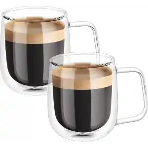 Orret Home 2 Adet 250 ml Çift Cidarlı Borosilikat Cam Kupa Bardak Termisil Isıya Dayanıklı Şeffaf Kahve Çay Latte Espresso Fincanı Cam Bardak Seti