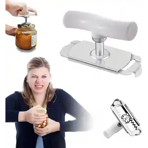 Kanji Pratik Kavanoz ve Şişe Kapak Açacağı - Beyaz – Paslanmaz Çelik, Ayarlanabilir, Ergonomik Tutma Saplı