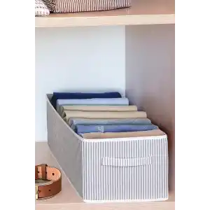 Dolap içi Pantolon Düzenleyici Saklama Kutusu Organizer (Beyaz - Gri Çizgili)