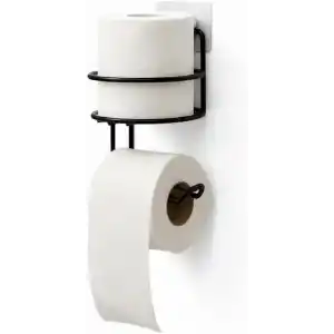 Orret Home Yapışkanlı Tuvalet Kağıtlığı – Mat Siyah Metal Tuvalet Kağıt Tutacağı ve Yedek Standı, Delmeden Montaj, Suya Dayanıklı Banyo Organizeri (Yuvarlak)