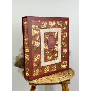 Rabsev 10x15cm 500 Fotoğraf Kapasiteli Kutulu Çiçek Desenli Lüks Ofset Fotoğraf Albümü (BORDO)