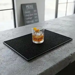 Deconox Lüx Bar Matı 43x28 cm Kaymaz Siyah Kauçuk Bar ve Bulaşık Matı - Dayanıklı Dökülme ve Servis Matı (450 gr) Bardak Kurulama Matı
