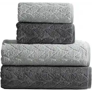 Mürdüm Home Sarmaşık Çift Renk Banyo Havlusu, 4lü Paket 2 Parça (70x140),2 Parça (50x90) Yumuşak ve Emici, Kaliteli Günlük Kullanıma Uygun%100 Pamuk Havlu (Antrasit-Gri)