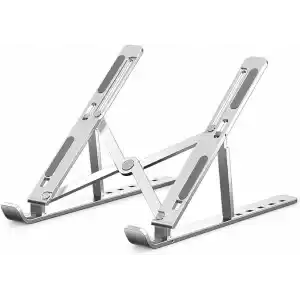 PrimeX ADS-AL05 Alüminyum Ayarlı Laptop Standı, MacBook Notebook Yükseltici Tutucu, Katlanabilir Taşınabilir Ergonomik Laptop Altlığı, 10-16 İnç Uyumlu, Kaymaz Silikon Destekli Gümüş Stand
