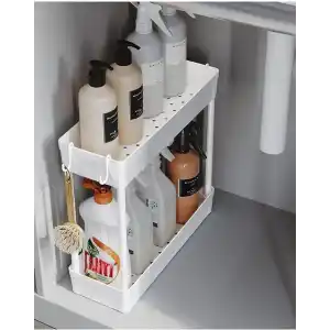 ATA HOME Rafata Çok Amaçlı 2 Katlı Evye Altı Düzenleyicisi Askılı Banyo Düzenleyici Dolap İçi Organizer Raf