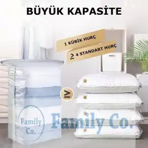 Family Co.3lü Paket Ekstra Büyük Küp Vakumlu Hurç Saklama Poşetleri110x90+25cm1Adet,100x70+33cm-1Adet, 80x50+25 cm -1Adet Giysiler, Yorganlar, Yastıklar, Battaniyeler İçin Vakumlu Hurç
