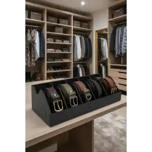 TİNEKE 5 Bölmeli Kemer Çorap Takı Makyaj Organizeri Dolap İçi Kemer Düzenleyici Organizer SİYAH