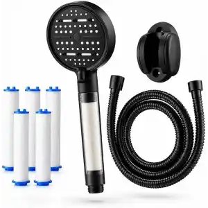 6 Fonksiyonlu Arıtmalı Duş Başlığı Seti, Mat Siyah, Kireç Arıtıcı Banyo Filtresi, Saç ve Cilt Koruyucu, Spiral Hortum, Duvar Aparatı, 5 Yedek Filtreli Komple Set