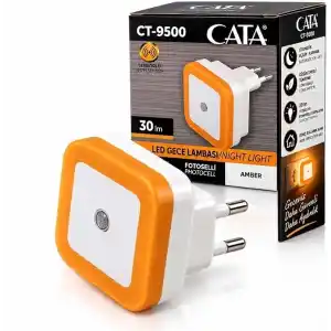 CATA CT-9500 LED Gece Lambası Amber Turuncu – Fotoselli Sensörlü Priz Tipi Gece Işığı, 30 lm, Otomatik Açma Kapama, Düşük Enerji Tüketimi