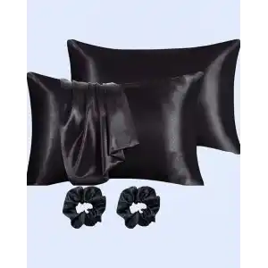 Ipeksi Saten 50x70 Cm Yastık Kılıfı 2 Adet, Kıvırcık Saçlar,Dalgalı ve Düz saçlar, Bordo 2 Adet Hediye Saten Toka,Cilt Dostıu,Cilt Bakım,Kozmetik,Hediyelik,Çeyizlik kullanılabilir (Siyah)