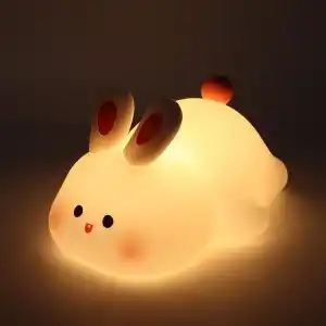 Coverzone Yumuşak Silikon Tavşan Mini Gece Lambası Dekoratif Işık Derecesi Ayarlanabilir Yatak Odası Lambası Rabbit Kitap Okuma Lambası Çocuk Odası (Tavşan - YH302)