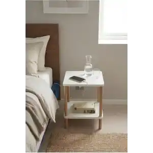 Tridihom Yatak Yanı Sehpa Komodin Dekoratif İki Katlı Yan Sehpa (beyaz)