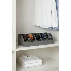 TİNEKE 5 Bölmeli Kemer Çorap Takı Makyaj Organizeri Dolap İçi Kemer Düzenleyici Organizer GRİ