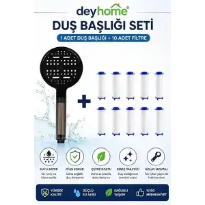 6 Fonksiyonlu Filtreli Duş Başlığı – Basınç Artırıcı Çok Modlu Duş Sistemi + 10 Adet Yedek Filtre | Kireç Önleyici Su Tasarruflu Duş Başlığı Seti (Siyah)