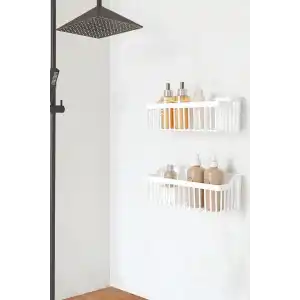 ATA HOME Banyor Yapışkanlı Banyo Rafı, 2li Banyo Düzenleyici Organizer Duş Şampuanlık, Plastik Beyaz