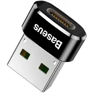 Baseus, Bilgisayar/Telefon Mini Hub Adaptörü, Siyah, 3A, Giriş: USB Type A 2.0, Çıkış: USB Type C,Seyahat Boy, Hafif