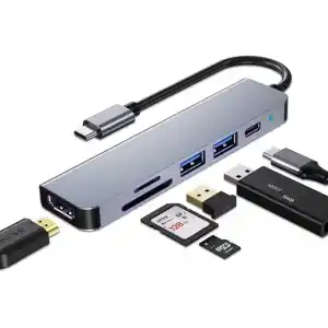 USB C HUB, MacBook Pro ve Hava Aksesuarları için Çoklu Bağlantı Noktalı USB C Adaptörü, 4K HDMI, USB 3.0, SD/TF Kart Okuyucu, 100W PD Dizüstü Bilgisayar ve Diğer C Tipi Cihazlar için Uyumlu