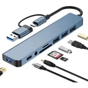 Coverzone Çoklayıcı Adaptör 8 in 1 USB/Type-c To USB A, USB C Macbook uyumlu Çevirici Adaptör Çok Portlu Çoklayıcı 8in1 USB HUB Titanyum Renk BYL2218TU
