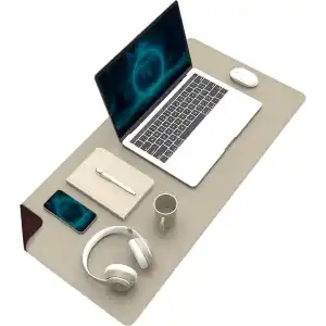 Klasse Çift Renk Dikişli PU Deri Masa Matı 80x40 Cm Mousepad, Su Geçirmez Masa Sümeni, Çift Taraflı Kullanım, Dizüstü Bilgisayar/Ofis/Ev için, Kaymaz Taban (Bej Ve Kahverengi)