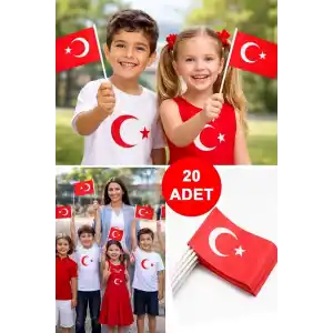 Kağıt Türk Bayrağı Çıtalı Sopalı Ayyıldız Baskılı Bayrak 23 Nisan 19 Mayıs 30 Ağustos ve 29 Ekim CUMHURİYET BAYRAMI (20 ADET)
