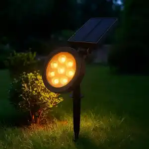 18W Solar Kazıklı Çim Armatürü – Güneş Enerjili Amber Led Bahçe Aydınlatma Lambası, IP65 Su Geçirmez, 200 Lümen, 5-6 Saat Çalışma