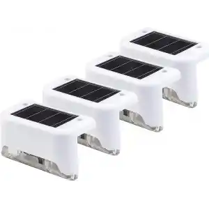 Beyaz Solar Güneş Enerjili Beyaz Köşebent Merdiven Veranda Bahçe LED Lamba Dekoratif Dış Mekan Aydınlatma 4 Lü