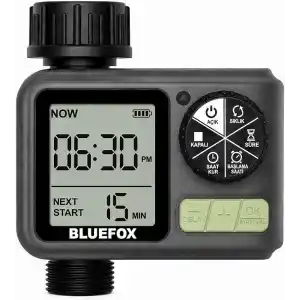Bluefox Dijital Sulama Zamanlayıcı – Programlanabilir Bahçe Sulama Cihazı, Otomatik Hortum & Musluk Tipi Timer, LCD Ekran, Manuel Mod + Rain Delay, 3/4 Bağlantı, Pilli Dış Mekan Sulama Kontrol Cihazı