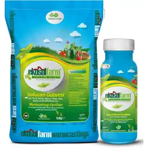 EkosolFarm Organik%100 Solucan Gübresi Toz 10 KG + 1 Litre Sıvı Organik Gübre