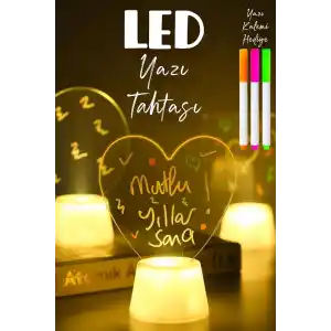 TELVESSE 3lü LED Mum Yaz-Sil Işıklı 3 Kalemli Neon Yazı Tahtası Yazılıp Silinebilir Not Tahtası Akrilik