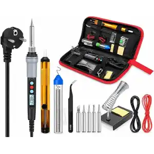 Wellhise S90 90W Çantalı, Ayarlanabilir Sıcaklıklı Havya Lehim Seti, 5 Havya Ucu, Lehim Pompası, Lehim Teli, Stand ve Cımbız