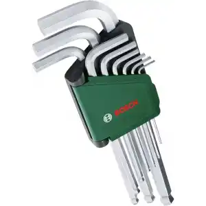 Bosch Alyan anahtar seti, 9 parça (çok yönlü görevler için küre başlı; yüksek kaliteli S2 çelik; 1,5 – 10 mm; uzun model; saklama klipsi)