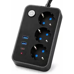 Robeve Blic 3’lü Termal Akım Korumalı Uzatma Prizi – 2 Metre Kablolu, 2 USB + 1 Type-C Hızlı Şarj, Çocuk Korumalı, Aç/Kapa Anahtarlı Çoklu Priz Grup Priz Grup Uzatma Prizi 3lü Priz
