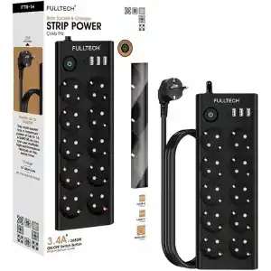 Termal Akım Korumalı, 10lu Priz Soketi, Isıya Dayanıklı Yapı, 10x Priz, 3x Usb, 1x Type-C Girişi, Çocuk Korumalı Çoğaltıcı, 2 Metre Uzatma Kablosu (16A/3680W)