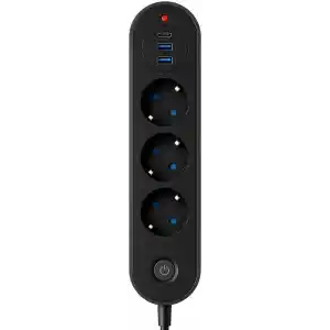 Robeve Blic Termal Akım Korumalı 3’lü Priz 2500W – 1 USB-C + 2 USB-A Hızlı Şarj Girişli Çoklu Priz – Aşırı Akım, Isınma ve Kısa Devre Korumalı Aç/Kapa Anahtarlı Siyah Uzatma Prizi Grup Priz