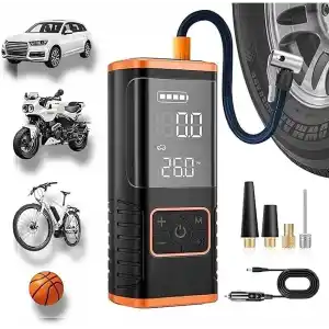 Enshall Taşınabilir Hava Kompresörü Lastik Şişirme - 150PSI Araba Lastikleri Hava Pompası Lastik Basınç Ölçerli LED Işık, 5400mAh Pil ve 12V DC Akıllı Lastik Şişirme Cihazı Araba, Motosiklet, Bisiklet