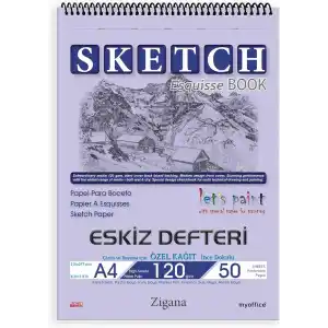 Zigana A4 Spiralli Eskiz Defteri – 50 Yaprak, 120 gr Çizim Bloknotu, Sanat Defteri