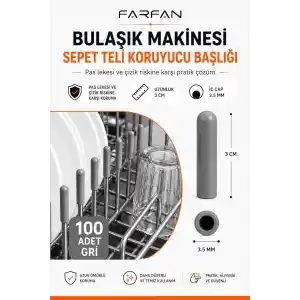 Farfan 100 Adet Gri - Bulaşık Makinesi Sepet Ucu Plastik Kapak - Pas ve Çizilme Önleyici Koruyucu - Tamir Seti