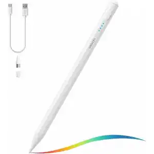 URUCHI Aktif Stylus Kalem, iPad, iPhone ve Android Tabletler ile Uyumlu, 4 LED Işıklı Pil Göstergesi, USB-C Şarjlı, Bluetooth Gerektirmez, Hassas Kapasitif Dokunmatik Kalem, Beyaz