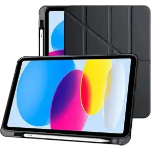 Klasse Apple iPad 10.9 inç 2022 10. Nesil Uyumlu Smart Kılıf, Apple Pencil Kalemlikli, Trifold, Esnek, Mat, Darbeye Tam Dayanıklı Tablet Kılıfı (Siyah)